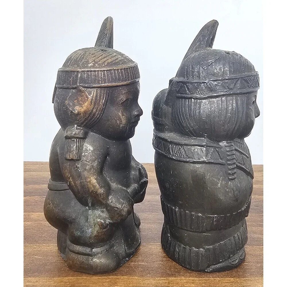 Vintage Bronze Native American Salt and Pepper Shaker Set, Japan